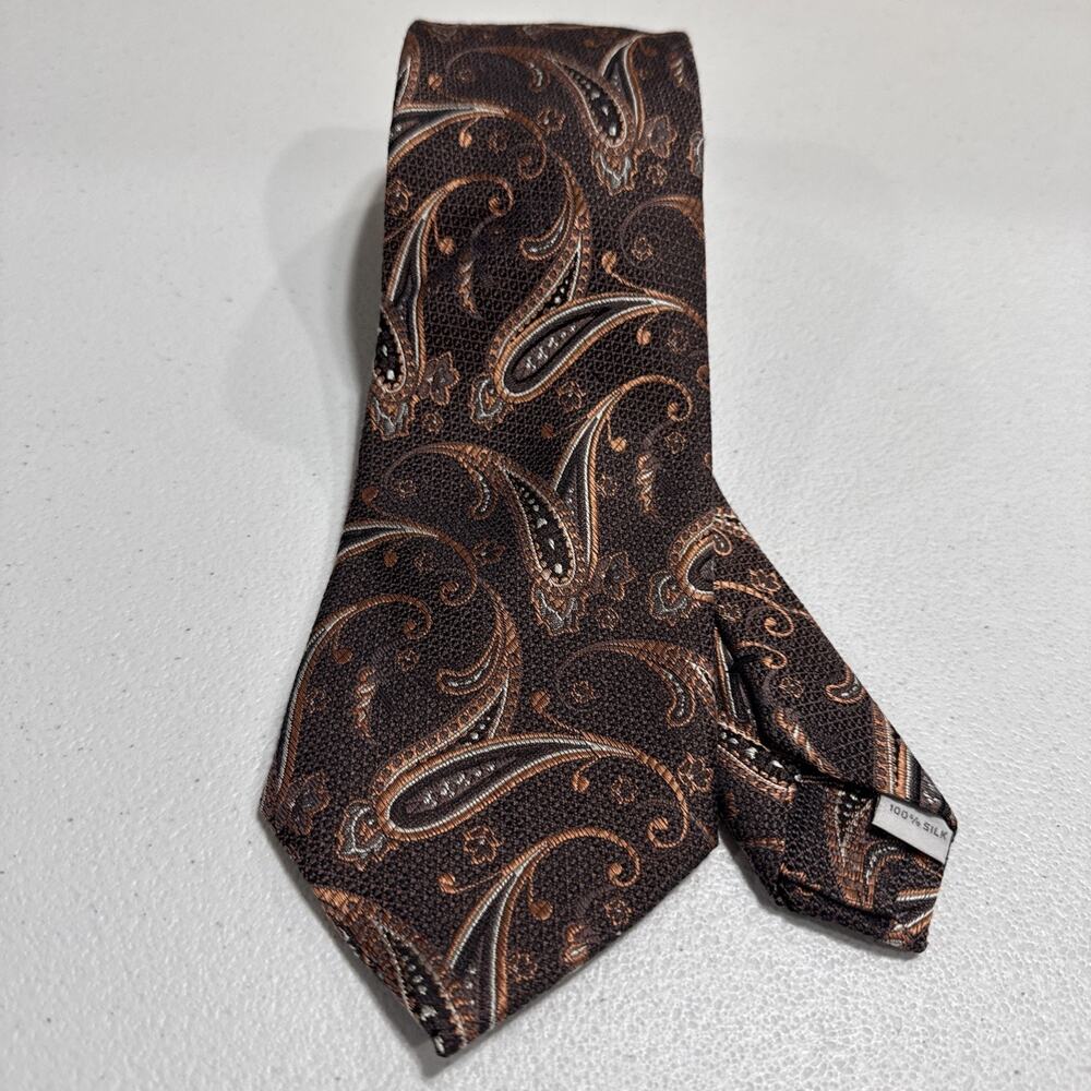 Burma Bibas 100% Silk Tie Necktie Rust Brown Paisley Business Formal Classic